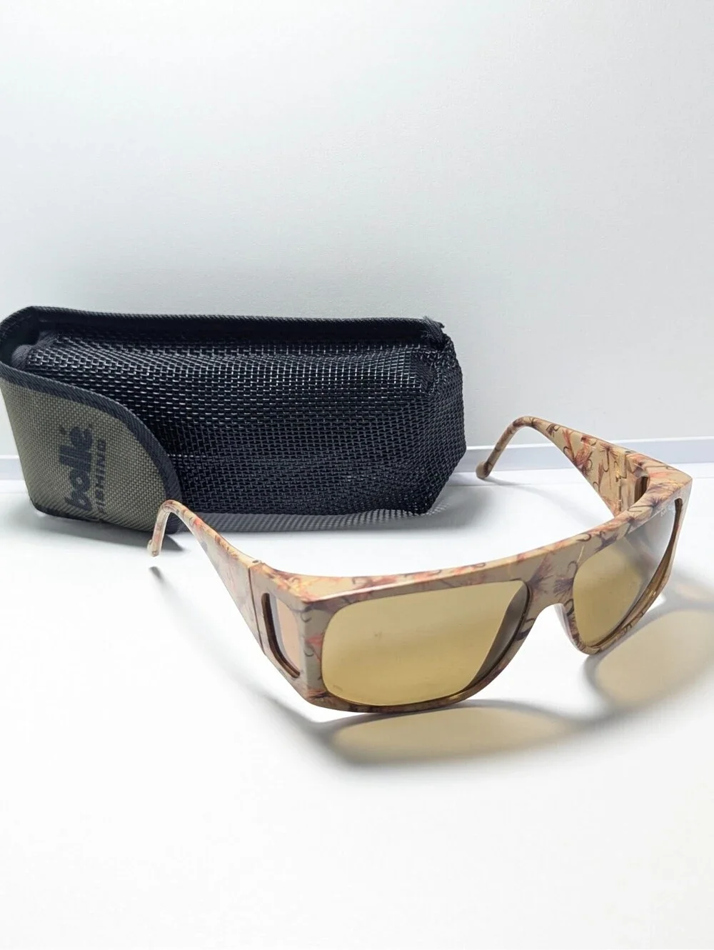 Bollé Chic Amber UV Fishing Brown Pattern Wraparound Made France Sunglasses